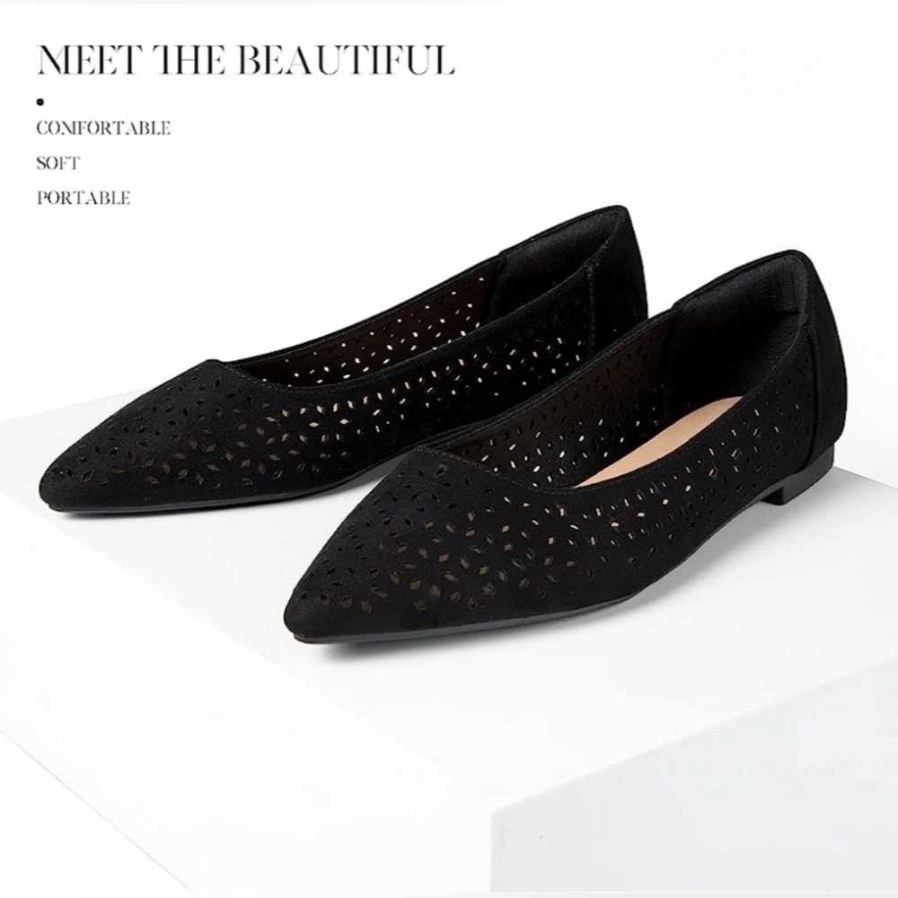 Women's Pointed Toe Ballet Flats Casual Soft Slip On Classic Shoes Black size 7 - Picture 5 of 12